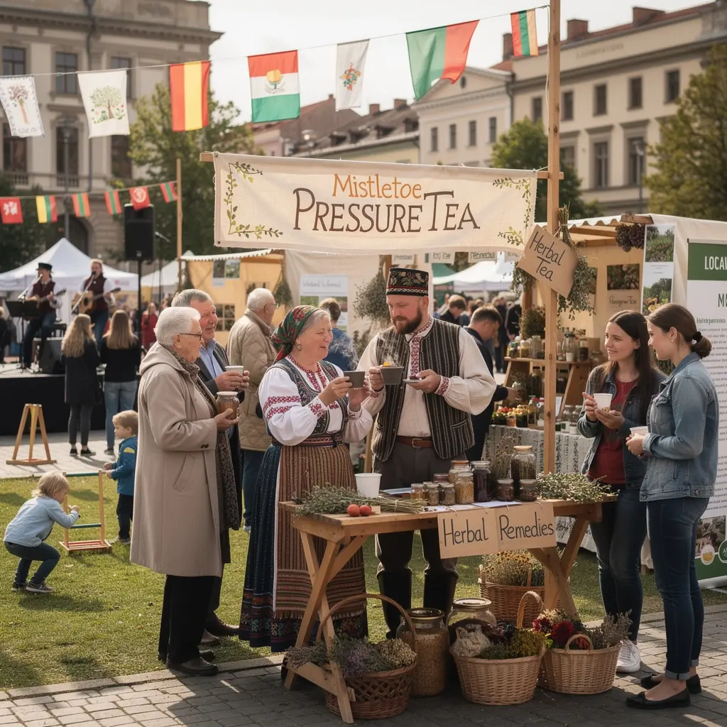 Tradiciškai paruošta mistelų arbata su natūraliais ingredientais ant medinės lentelės.